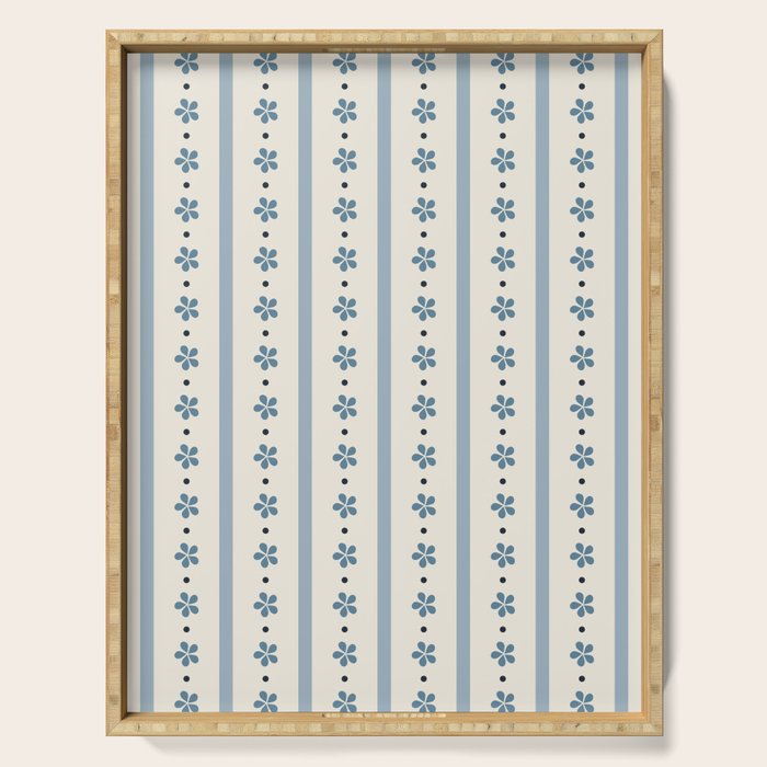 Blue And Cream Stripes And Flowers Serving Tray Gallery Image 1