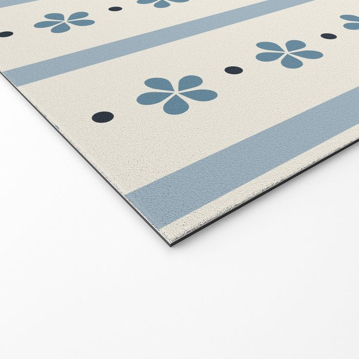 Blue And Cream Stripes And Flowers Welcome Mat Gallery Image 2
