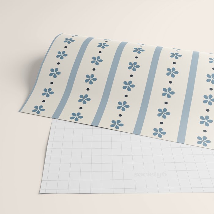 Blue And Cream Stripes And Flowers Wrapping Paper Gallery Image 2