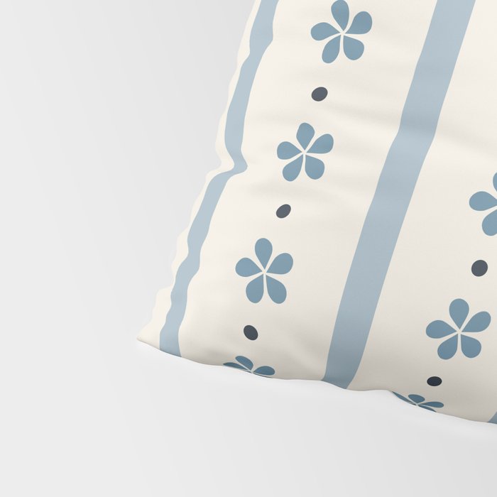 Blue And Cream Stripes And Flowers Pillow Sham Gallery Image 4