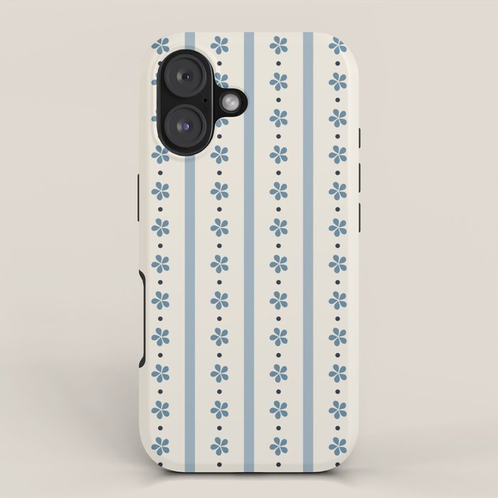 Blue And Cream Stripes And Flowers iPhone Case Gallery Image 1