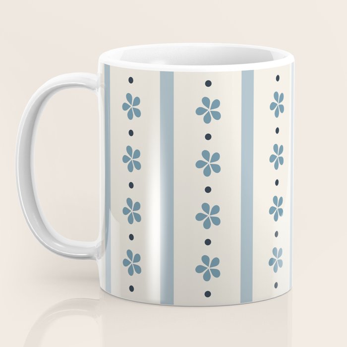 Blue And Cream Stripes And Flowers Coffee Mug Gallery Image 3