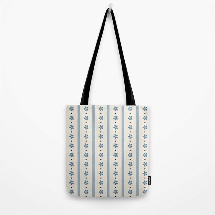 Blue And Cream Stripes And Flowers Tote Bag Gallery Image 2