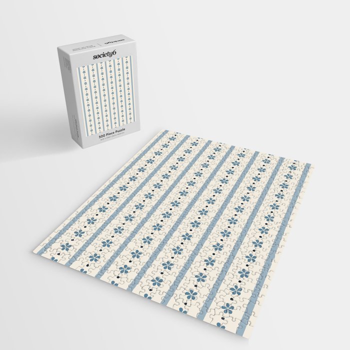 Blue And Cream Stripes And Flowers Jigsaw Puzzle Gallery Image 2