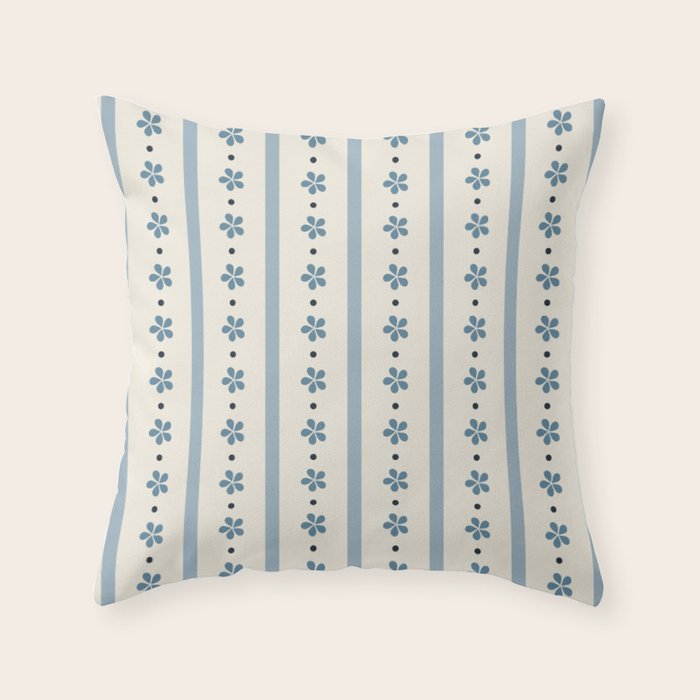 Blue And Cream Stripes And Flowers Throw Pillow Gallery Image 6