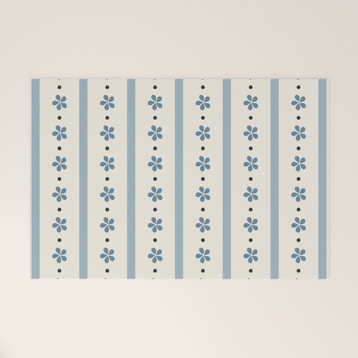 Blue And Cream Stripes And Flowers Welcome Mat Gallery Image 1
