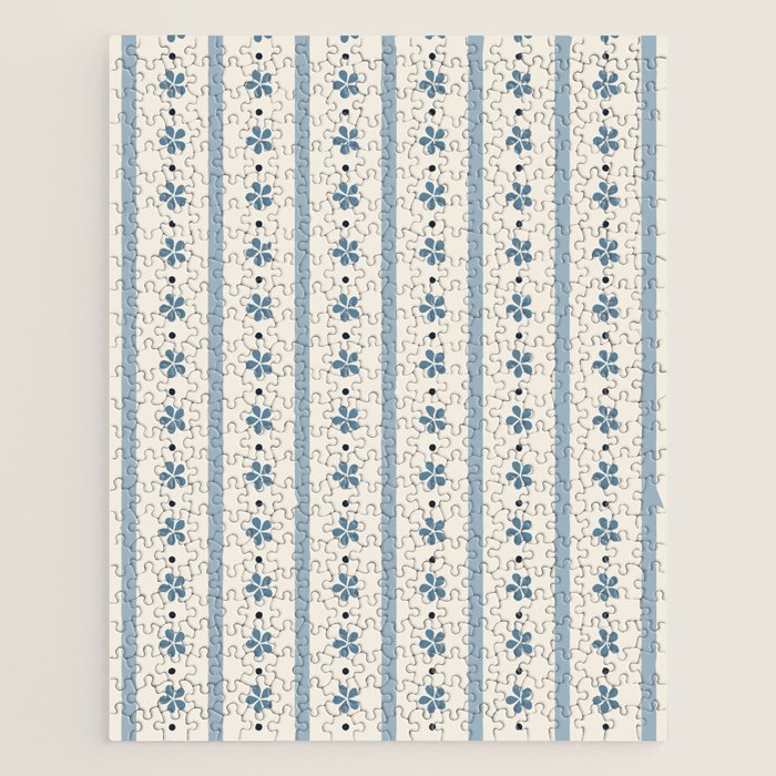 Blue And Cream Stripes And Flowers Jigsaw Puzzle Gallery Image 1