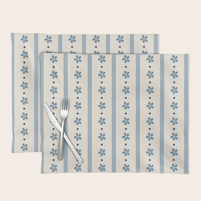 Blue And Cream Stripes And Flowers Placemat Gallery Image 1