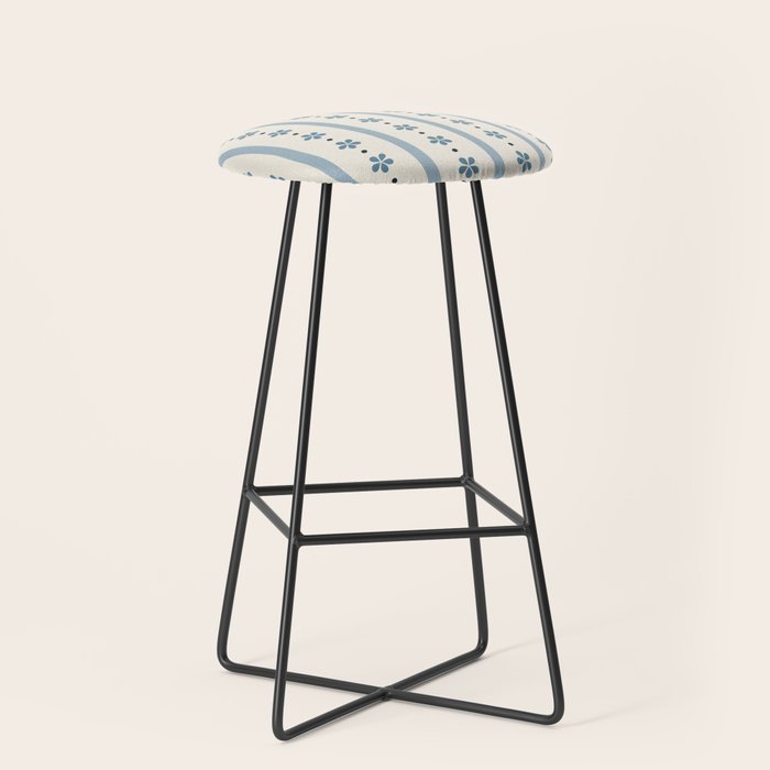 Blue And Cream Stripes And Flowers Stool Gallery Image 1