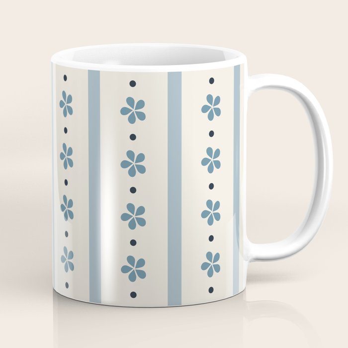 Blue And Cream Stripes And Flowers Coffee Mug Gallery Image 1