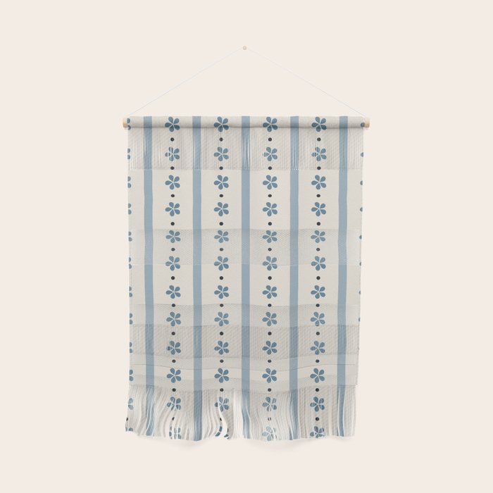 Blue And Cream Stripes And Flowers Wall Hanging Gallery Image 1