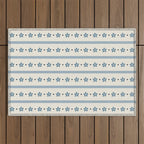 Blue And Cream Stripes And Flowers Outdoor Rug Gallery Image 1