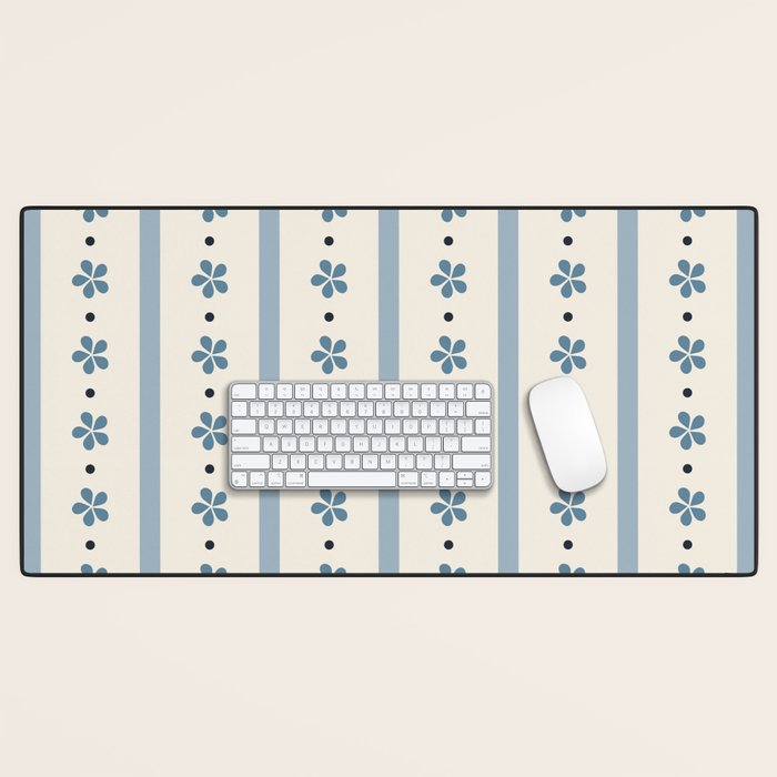Blue And Cream Stripes And Flowers Desk Mat Gallery Image 1