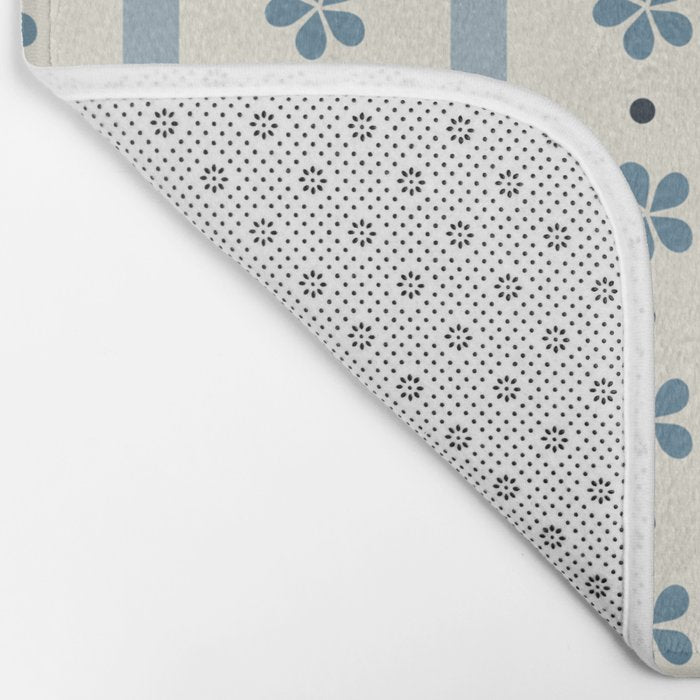 Blue And Cream Stripes And Flowers Bath Mat Gallery Image 2