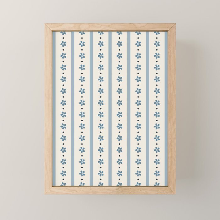 Blue And Cream Stripes And Flowers Mini Art Print Gallery Image 1