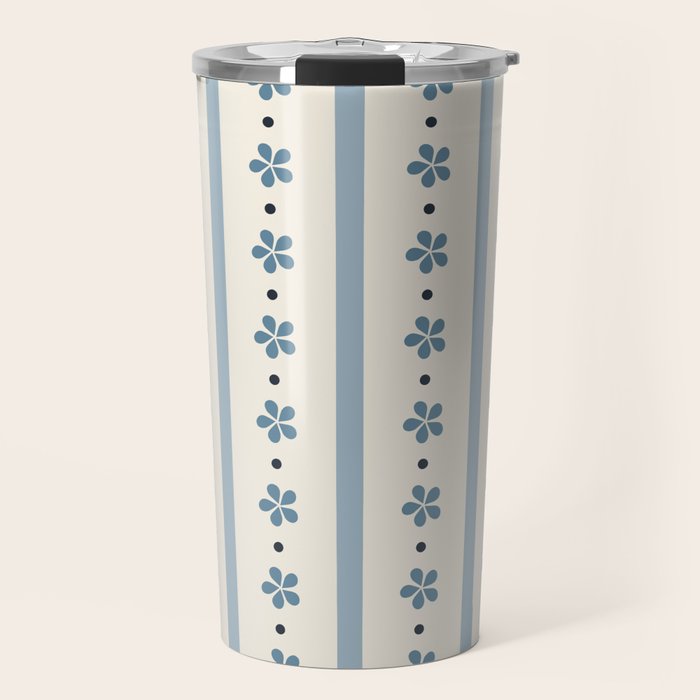 Blue And Cream Stripes And Flowers Travel Mug Gallery Image 1