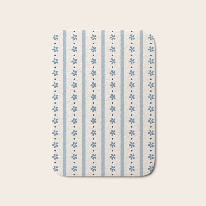 Blue And Cream Stripes And Flowers Bath Mat Gallery Image 1