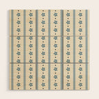 Blue And Cream Stripes And Flowers Wood Wall Art Gallery Image 1