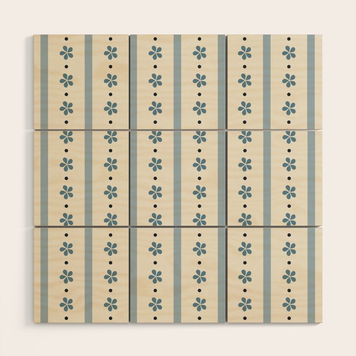Blue And Cream Stripes And Flowers Wood Wall Art Gallery Image 1