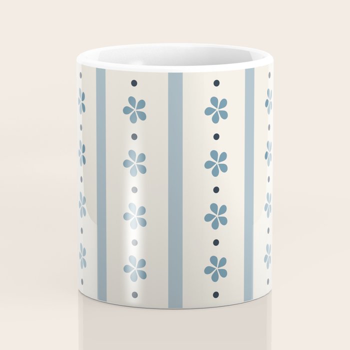 Blue And Cream Stripes And Flowers Coffee Mug Gallery Image 4