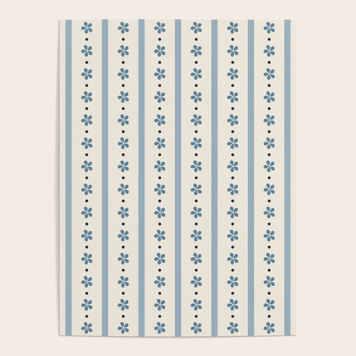 Blue And Cream Stripes And Flowers Poster Gallery Image 4