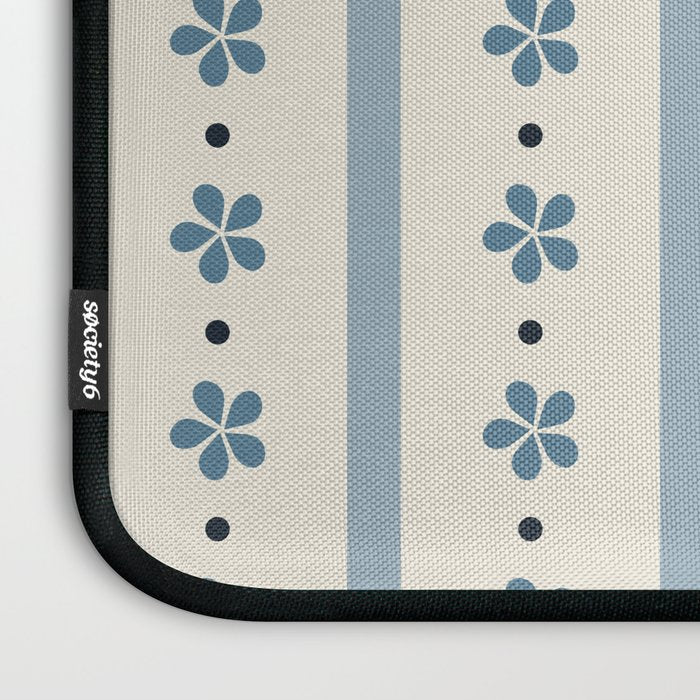 Blue And Cream Stripes And Flowers Laptop Sleeve Gallery Image 3