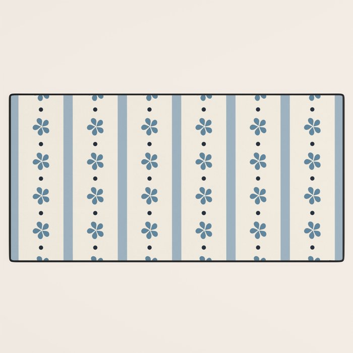 Blue And Cream Stripes And Flowers Desk Mat Gallery Image 3