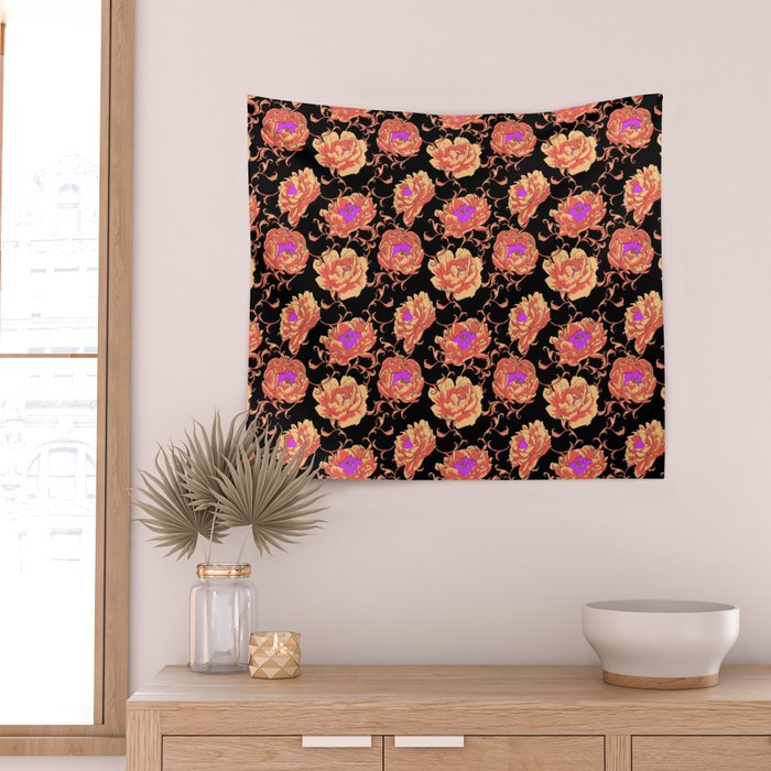 Romantic Vintage Peonies Wall Tapestry Gallery Image 2