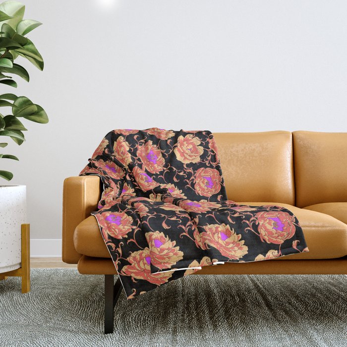 Romantic Vintage Peonies Throw Blanket Gallery Image 1