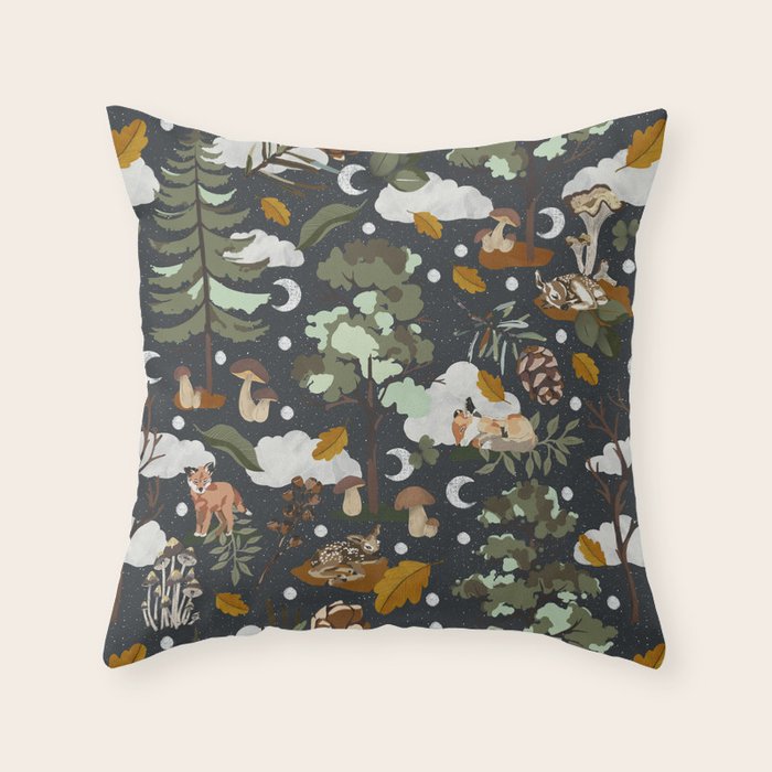 Baby animals in the dark forest DK Throw Pillow Gallery Image 1