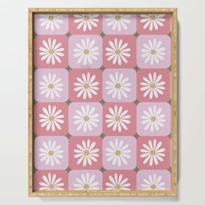 Checkered Daisies - Blush & Gold Serving Tray Gallery Image 1