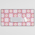 Checkered Daisies - Blush & Gold Desk Mat Gallery Image 1