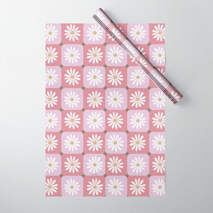 Checkered Daisies - Blush & Gold Wrapping Paper Gallery Image 1