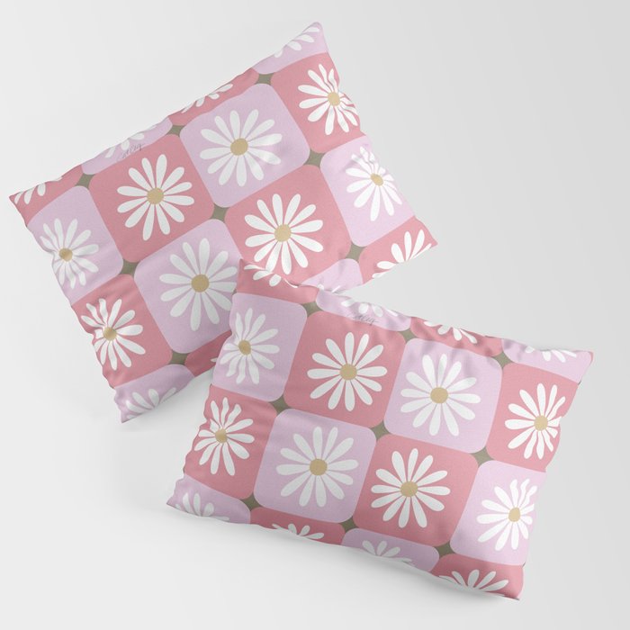 Checkered Daisies - Blush & Gold Pillow Sham Gallery Image 3