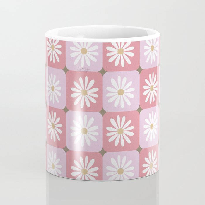 Checkered Daisies - Blush & Gold Coffee Mug Gallery Image 4