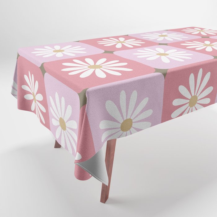 Checkered Daisies - Blush & Gold Tablecloth Gallery Image 1