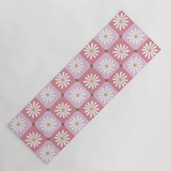 Checkered Daisies - Blush & Gold Yoga Mat Gallery Image 1