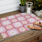 Checkered Daisies - Blush & Gold Outdoor Rug Gallery Image 2
