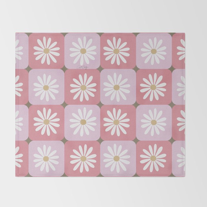 Checkered Daisies - Blush & Gold Throw Blanket Gallery Image 2