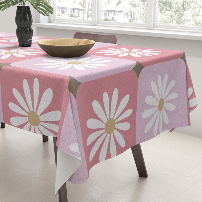 Checkered Daisies - Blush & Gold Tablecloth Gallery Image 3