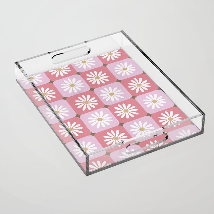 Checkered Daisies - Blush & Gold Acrylic Tray Gallery Image 1