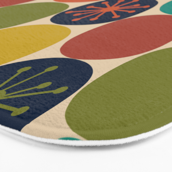 Midcentury Modern Atomic Dot Semi Pattern in Mustard, Olive, Orange, Turquoise, Blue, and Beige Bath Mat Gallery Image 3