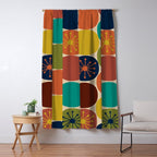 Midcentury Modern Atomic Dot Semi Pattern in Mustard, Olive, Orange, Turquoise, Blue, and Beige Window Curtain Gallery Image 5