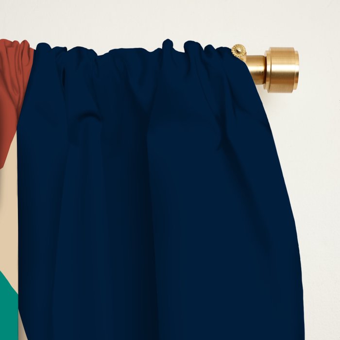 Midcentury Modern Atomic Dot Semi Pattern in Mustard, Olive, Orange, Turquoise, Blue, and Beige Window Curtain Gallery Image 2