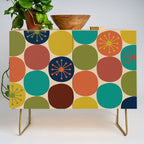 Midcentury Modern Atomic Dot Semi Pattern in Mustard, Olive, Orange, Turquoise, Blue, and Beige Credenza Gallery Image 1