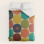 Midcentury Modern Atomic Dot Semi Pattern in Mustard, Olive, Orange, Turquoise, Blue, and Beige Duvet Cover Gallery Image 6