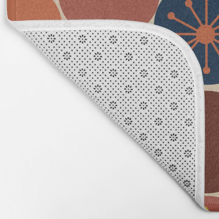 Midcentury Modern Atomic Dot Semi Pattern in Mustard, Olive, Orange, Turquoise, Blue, and Beige Bath Mat Gallery Image 2