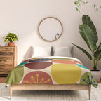 Midcentury Modern Atomic Dot Semi Pattern in Mustard, Olive, Orange, Turquoise, Blue, and Beige Comforter Gallery Image 3