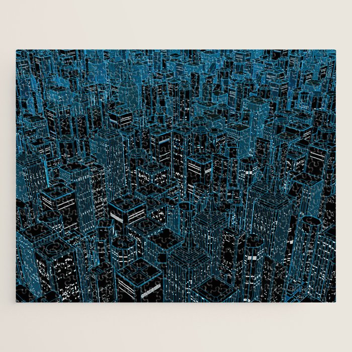 Night light city / Lineart city in blue Jigsaw Puzzle Gallery Image 1