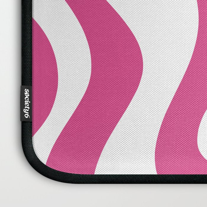 Retro Liquid Swirl Abstract Pattern in Preppy Hot Pink Laptop Sleeve Gallery Image 3
